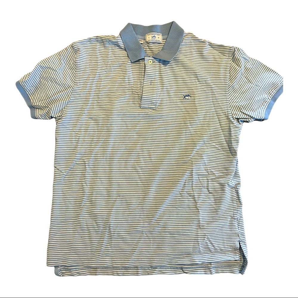 Southern Tide Striped Polo - Light Blue - Large